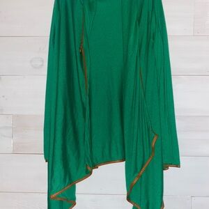 Ralph Lauren L Kelly Green Viscose Cashmere Wrap Cardigan Leather Trim Toggle